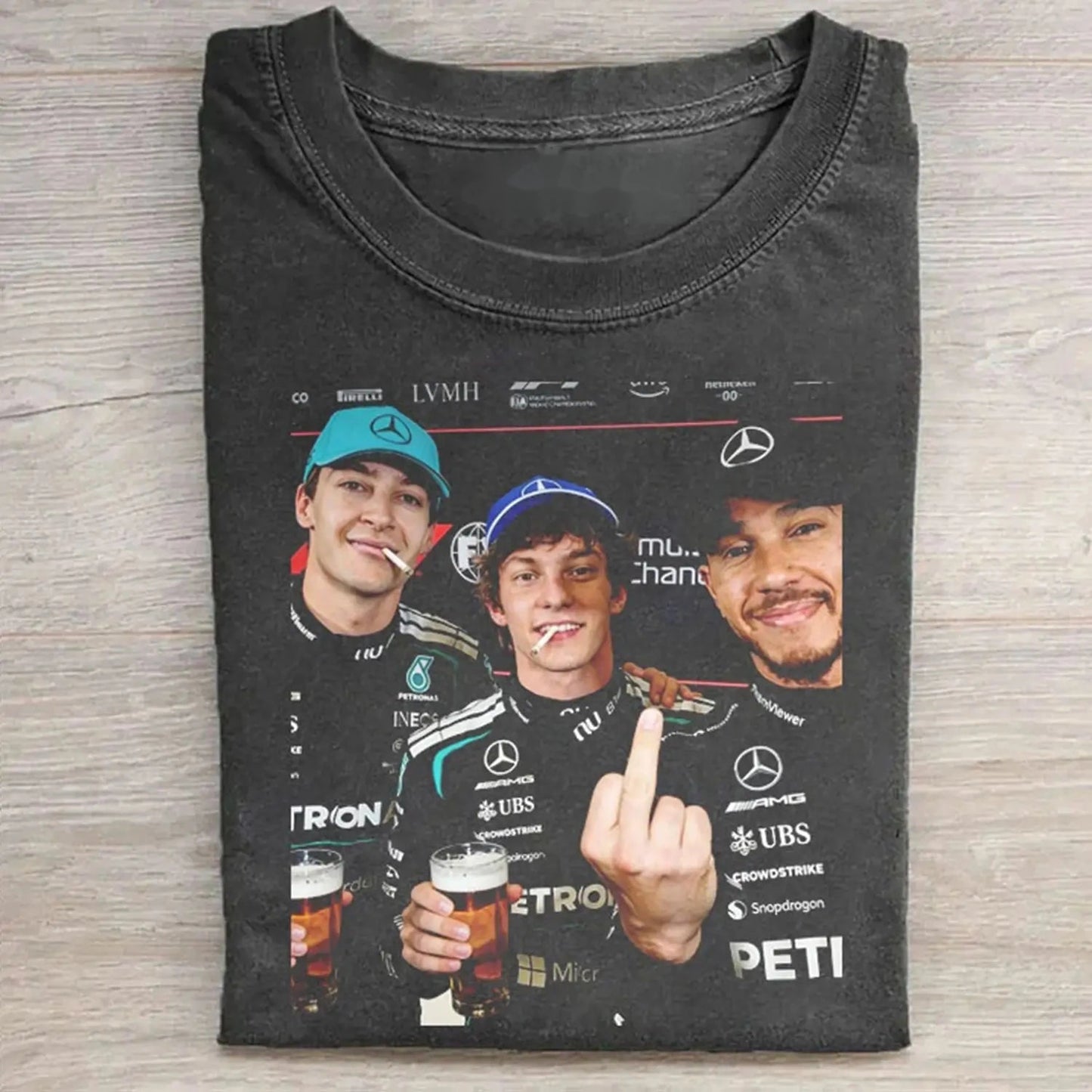 Mercedes Triple Edge F1 George Russell & Kimi & Lewis Hamilton T-shirt