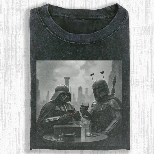 DV AND BOBA FETT HAVING A DRINK T-SHIRT