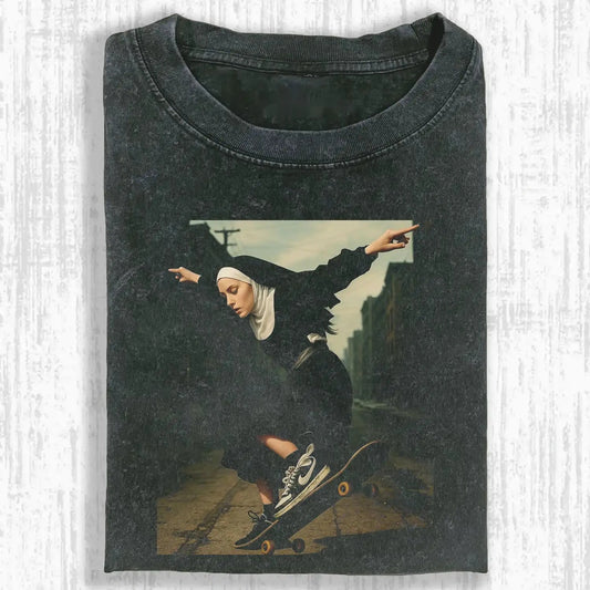 Skateboarding Nun Tee