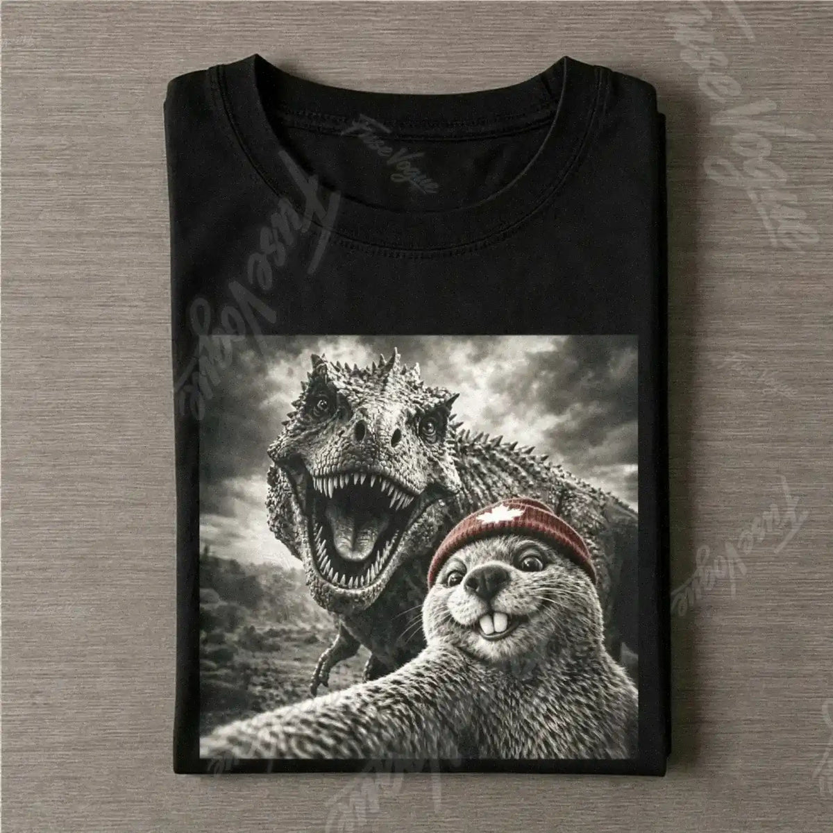 Beaver Selfie Encounter Dinosaur T-shirt - FUSEVOGUE
