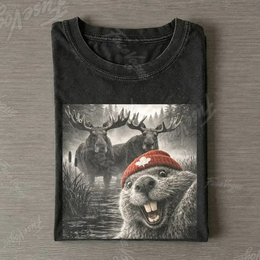 Beaver Selfie Encounter - Moose Edition T-Shirt - FUSEVOGUE
