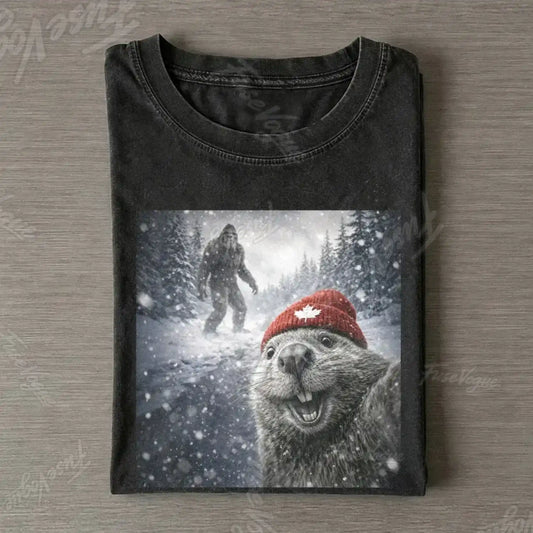 Beaver Selfie Encounter - Sasquatch Sighting T-shirt - FUSEVOGUE