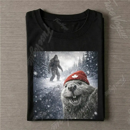 Beaver Selfie Encounter - Sasquatch Sighting T-shirt - FUSEVOGUE