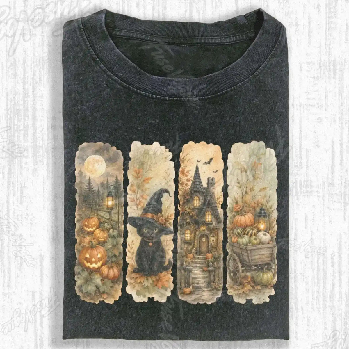 BRUSHSTROKE HALLOWEEN CAT T-SHIRT - FUSEVOGUE