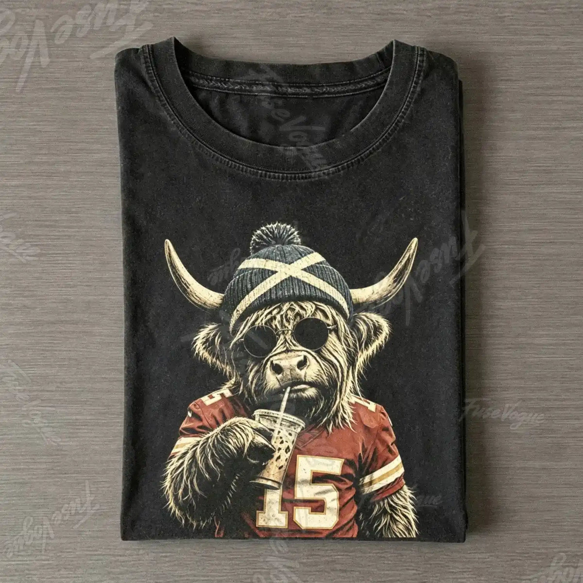 Highland Cow Beanie Football T-shirt - FUSEVOGUE