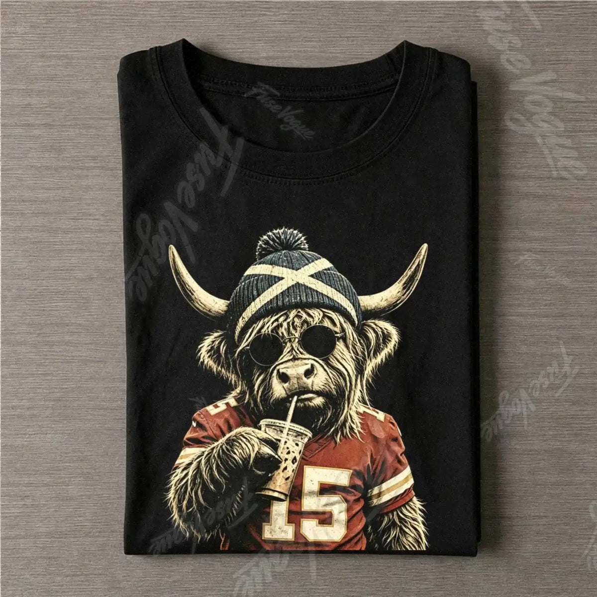 Highland Cow Beanie Football T-shirt - FUSEVOGUE