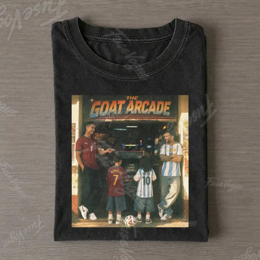 Messi & Ronaldo Watch The Next Generation GOAT Arcade Vintage T-Shirt - FUSEVOGUE