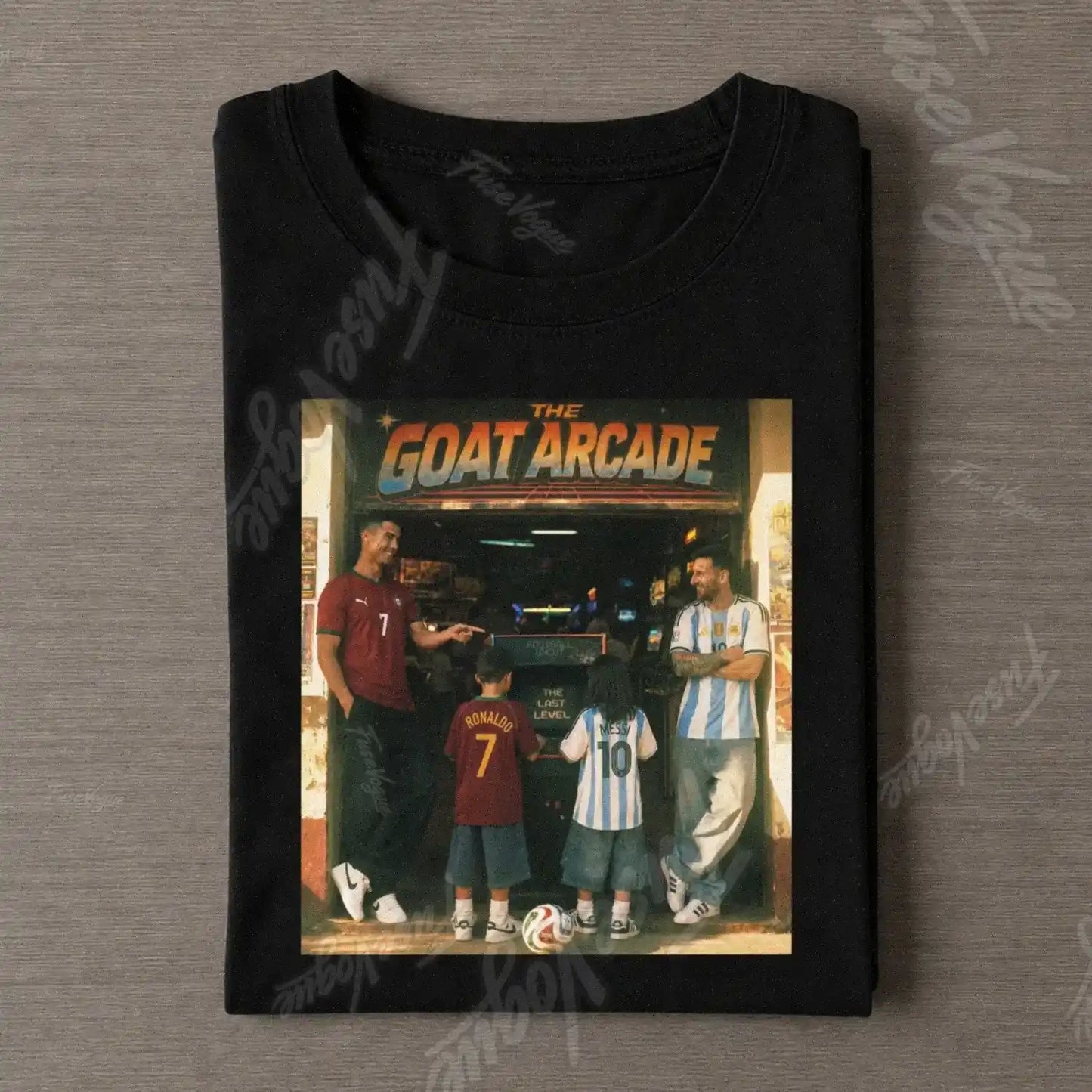 Messi & Ronaldo Watch The Next Generation GOAT Arcade Vintage T-Shirt - FUSEVOGUE