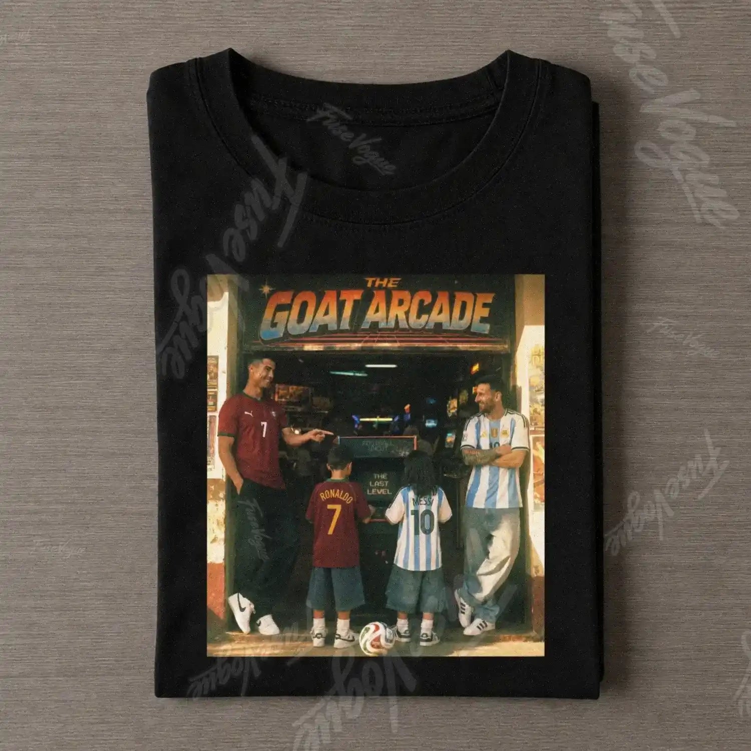 Messi & Ronaldo Watch The Next Generation GOAT Arcade Vintage T-Shirt - FUSEVOGUE