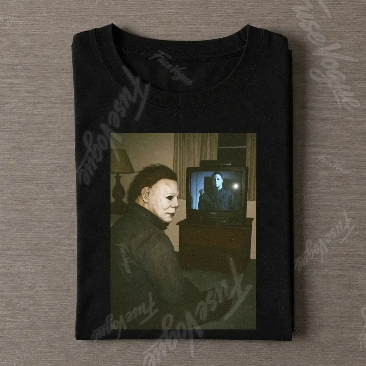 Michael Myers Watching Horror Movie Vintage Tee - FUSEVOGUE
