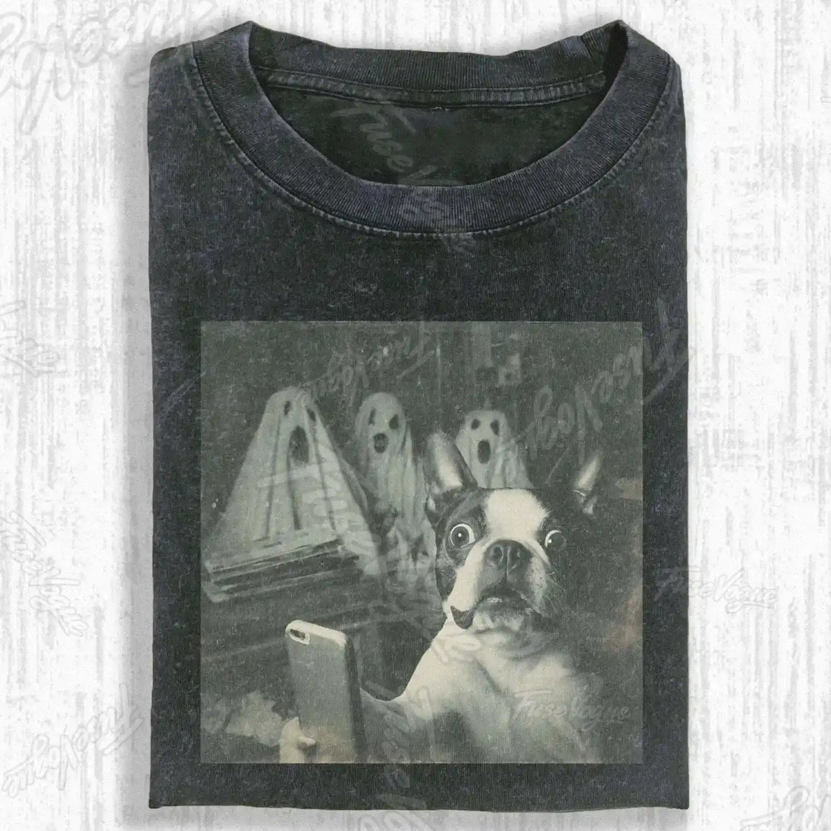 SPOOKY SELFIE BOSTON TERRIER AND GHOSTS T-SHIRT - FUSEVOGUE