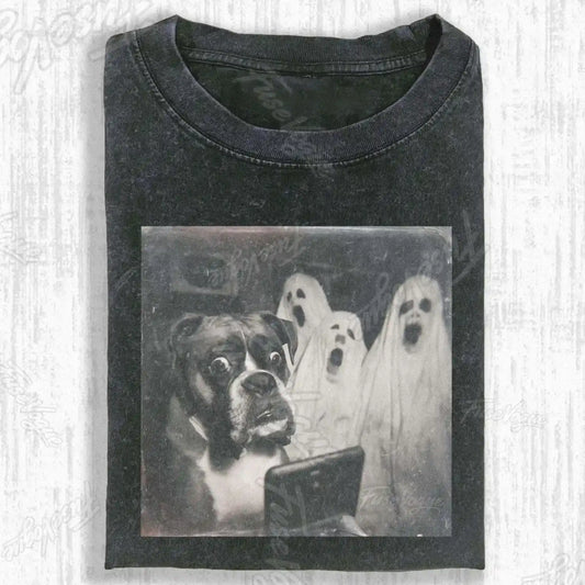 SPOOKY SELFIE GERMAN BOXER AND GHOSTS T-SHIRT - FUSEVOGUE