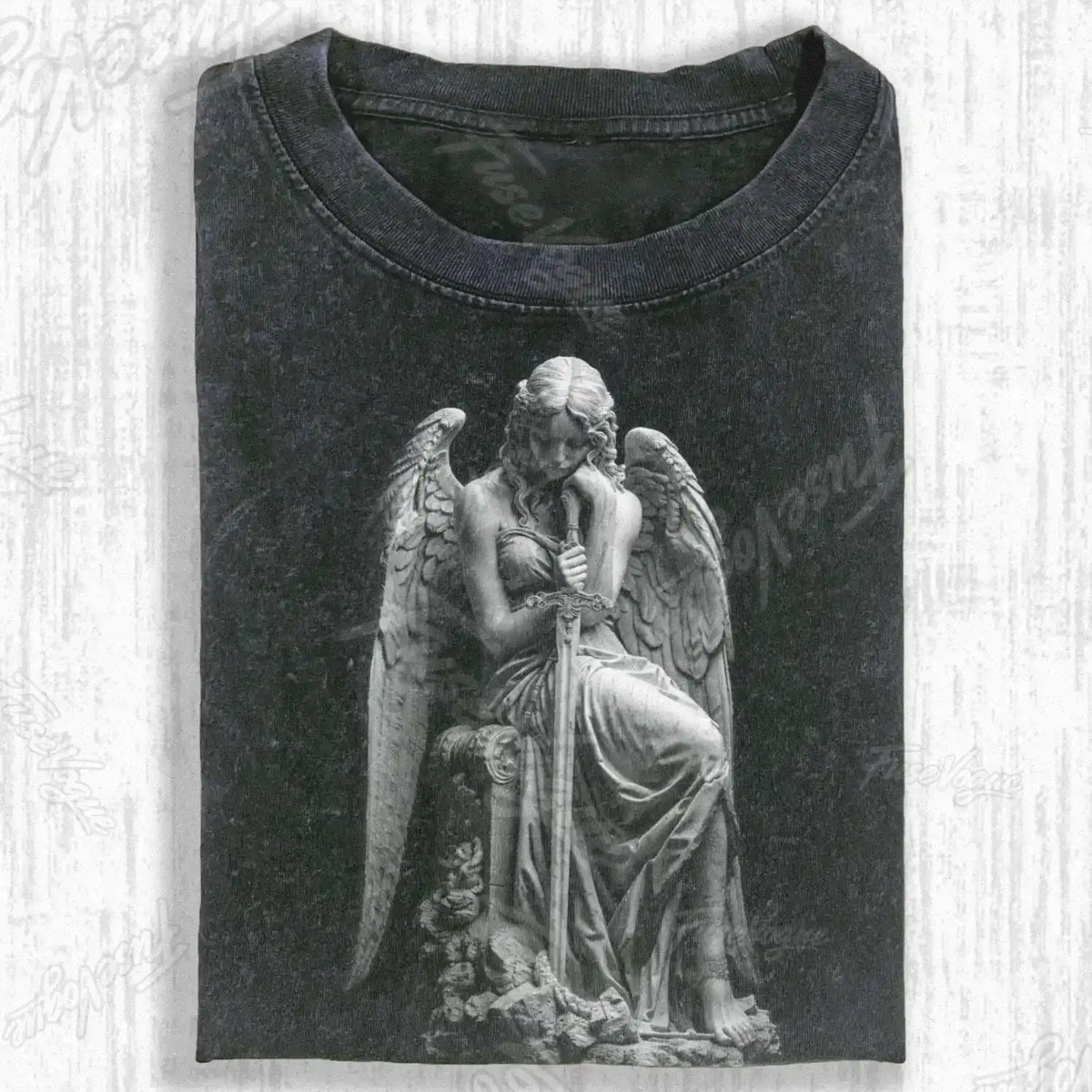 SWORD‑BEARING ANGEL STATUE T-SHIRT - FUSEVOGUE