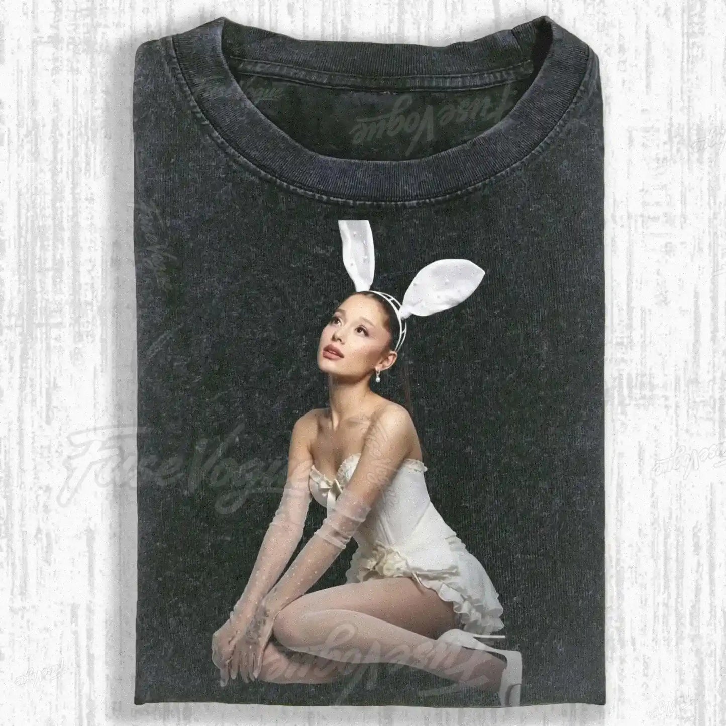 WHITE BUNNY HEADBAND FEMALE STUDIO PORTRAIT T-SHIRT 1 - FUSEVOGUE