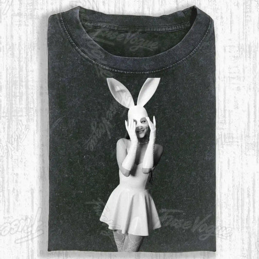 WHITE BUNNY HEADBAND FEMALE STUDIO PORTRAIT T-SHIRT - FUSEVOGUE